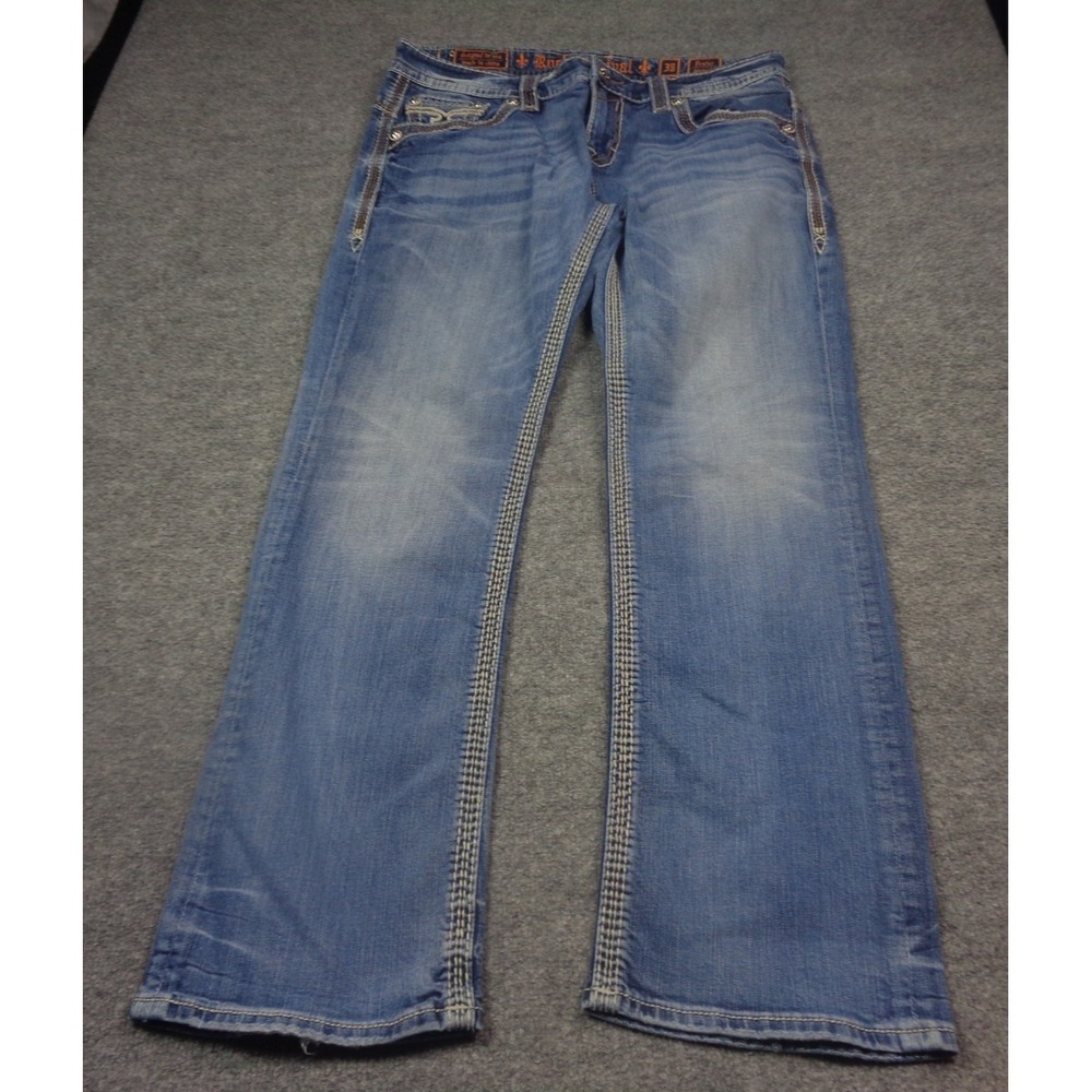 Rock Revival Jeans Mens 38 Blue Prater Straight Leg Embellished Y2K Distressed - Picture 2 of 15